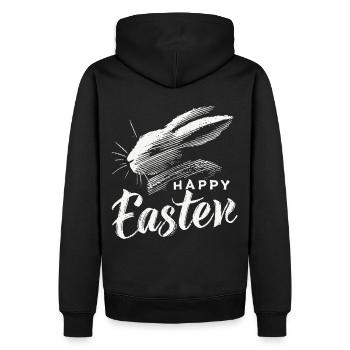 Vintage Ostern Hase Happy Easter Design - Männer Premium Bio Hoodie - Schwarz - Hinten - Nico (187cm)