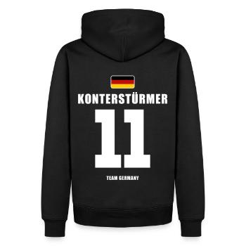 Deutschland Fussball Konterstürmer Fußball - Männer Premium Bio Hoodie - Schwarz - Hinten - Nico (187cm)