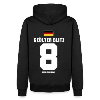 Deutschland Fussball Geölter Blitz Fußball - Männer Premium Bio Hoodie - Schwarz - Hinten - Nico (187cm)