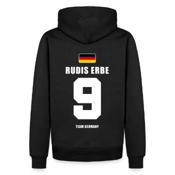 Deutschland Fussball Rudis Erbe Fußball - Männer Premium Bio Hoodie - Schwarz - Hinten - Nico (187cm)