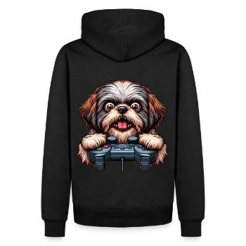 Dog gamers, Dog game freak shih tzu - Sweat à capuche Premium bio Homme - noir - Dos - Nico (187cm)