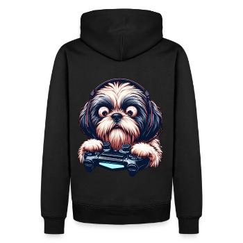 Dog gamers, Dog game freak shih tzu - Sweat à capuche Premium bio Homme - noir - Dos - Nico (187cm)