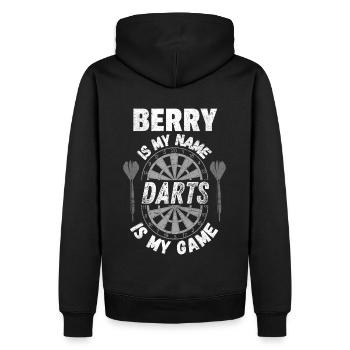 Berry-Darts-Fan, Dartspieler. Vintage-Dart-Design - Männer Premium Bio Hoodie - Schwarz - Hinten - Nico (187cm)