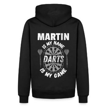 Personal Darts design for Martin. Tough, dart - Men’s Premium Organic Hoodie - black - Back - Nico (187cm)