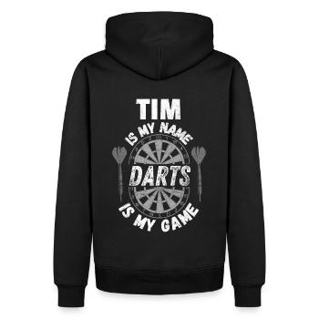 Personalisiertes Dart-Geschenk, Design für Dartspieler - Männer Premium Bio Hoodie - Schwarz - Hinten - Nico (187cm)
