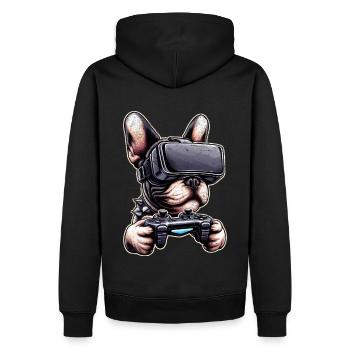 Hunde, Französische Bulldogge Videospiel VR-Brille - Männer Premium Bio Hoodie - Schwarz - Hinten - Nico (187cm)