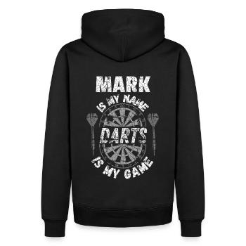 Darts Design mit Namen Mark, Darts Fan - Männer Premium Bio Hoodie - Schwarz - Hinten - Nico (187cm)