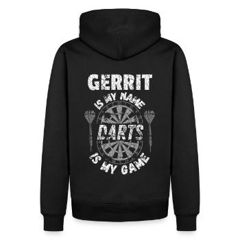 Maillot de fléchettes personnalisé design Gerrit - Sweat à capuche Premium bio Homme - noir - Dos - Nico (187cm)