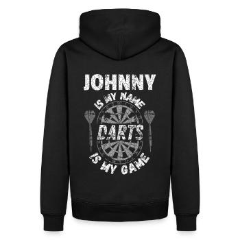 Conception personnalisée du joueur de fléchettes Johnny - Sweat à capuche Premium bio Homme - noir - Dos - Nico (187cm)