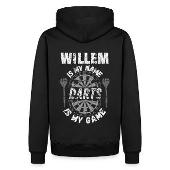 T-shirt de fléchettes personnalisé pour Willem - Sweat à capuche Premium bio Homme - noir - Dos - Nico (187cm)