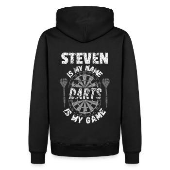 T-shirt de fléchettes personnalisé pour Steven - Sweat à capuche Premium bio Homme - noir - Dos - Nico (187cm)