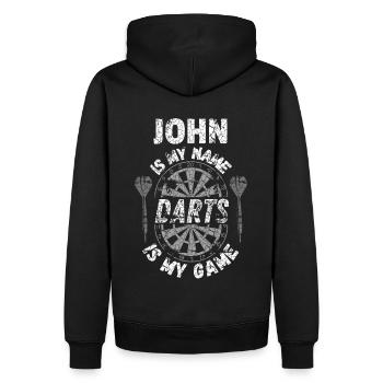 T-shirt de fléchettes personnalisé pour John - Sweat à capuche Premium bio Homme - noir - Dos - Nico (187cm)