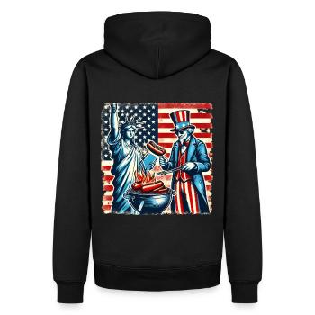Millésime de la fête de l’indépendance américaine le 4 juillet - Sweat à capuche Premium bio Homme - noir - Dos - Nico (187cm)