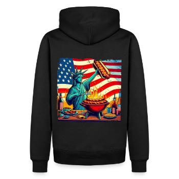 Nostalgisches amerikanisches BBQ-Design USA-Fans - Männer Premium Bio Hoodie - Schwarz - Hinten - Nico (187cm)