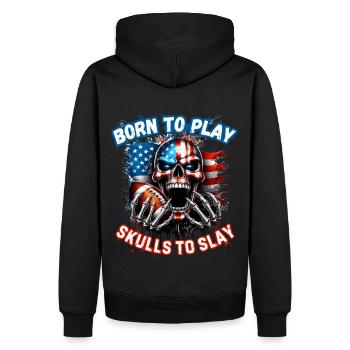 Amerikanische Flagge Totenkopf Fußball Design - Männer Premium Bio Hoodie - Schwarz - Hinten - Nico (187cm)