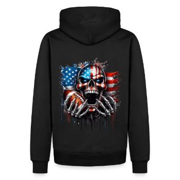 Patriotisches Totenkopf-Design American Football - Männer Premium Bio Hoodie - Schwarz - Hinten - Nico (187cm)