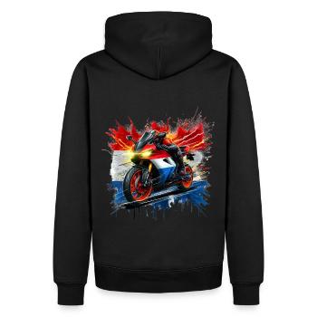 Motorradfahrer und stolzer Holländer Motorrad Shirts - Männer Premium Bio Hoodie - Schwarz - Hinten - Nico (187cm)