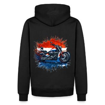 Dutch Pride: Motorrad T-Shirt in niederländischen Farben - Männer Premium Bio Hoodie - Schwarz - Hinten - Nico (187cm)