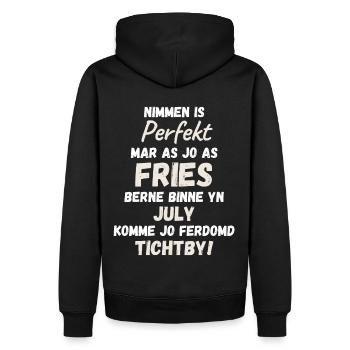 Frise texte d’anniversaire, slogan anniversaire en juillet - Sweat à capuche Premium bio Homme - noir - Dos - Nico (187cm)
