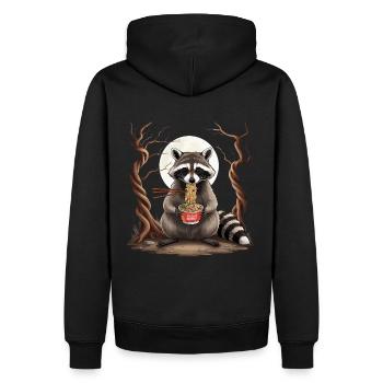 Le raton laveur mange des nouilles instantanées - Motif animalier amusant - Sweat à capuche Premium bio Homme - noir - Dos - Nico (187cm)
