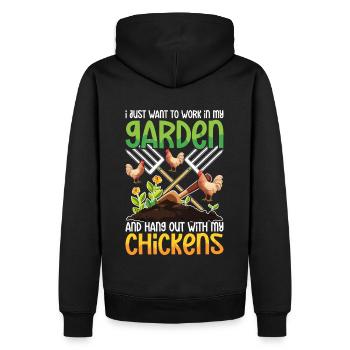 Fun chicken design for garden lovers - Men’s Premium Organic Hoodie - black - Back - Nico (187cm)