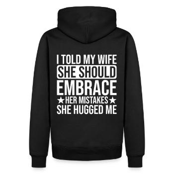 Funny saying: Wife accept mistakes Humor - Men’s Premium Organic Hoodie - black - Back - Nico (187cm)