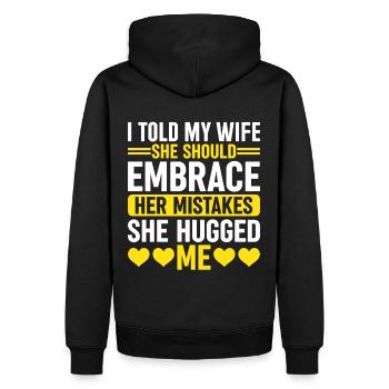 Dictons sarcastiques pour la relation avec la femme - Sweat à capuche Premium bio Homme - noir - Dos - Nico (187cm)