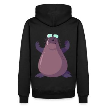 Phoque avec des lunettes de soleil - Créature marine cool sur une photo - Sweat à capuche Premium bio Homme - noir - Dos - Nico (187cm)