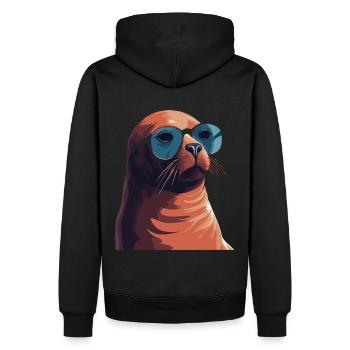 Phoque avec des lunettes de soleil - Créature marine cool sur une photo - Sweat à capuche Premium bio Homme - noir - Dos - Nico (187cm)