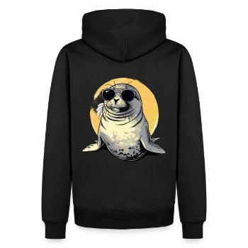 Phoque avec des lunettes de soleil - Créature marine cool sur une photo - Sweat à capuche Premium bio Homme - noir - Dos - Nico (187cm)