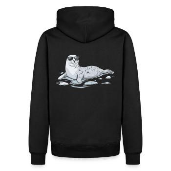 Phoque avec des lunettes de soleil - Créature marine cool sur une photo - Sweat à capuche Premium bio Homme - noir - Dos - Nico (187cm)
