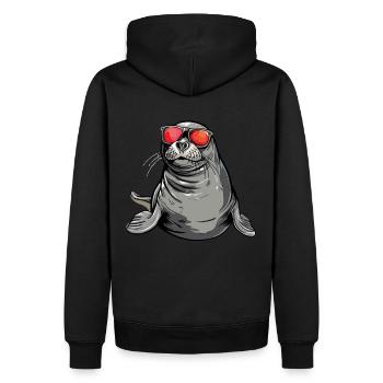 Phoque avec des lunettes de soleil - Créature marine cool sur une photo - Sweat à capuche Premium bio Homme - noir - Dos - Nico (187cm)
