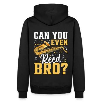 Chemise de saxophone amusante - Pouvez-vous même Reed Bro ? - Sweat à capuche Premium bio Homme - noir - Dos - Nico (187cm)