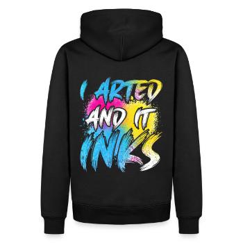 I Arted And It Inks – Chemise Funny Art & Painter - Sweat à capuche Premium bio Homme - noir - Dos - Nico (187cm)