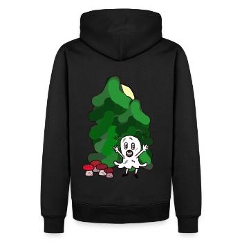 Wald Gespenst Geist Oktober Pilze Tannen Natur - Männer Premium Bio Hoodie - Schwarz - Hinten - Nico (187cm)