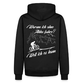 MTB - ohne Akku - weil ich es kann - Männer Premium Bio Hoodie - Schwarz - Hinten - Nico (187cm)