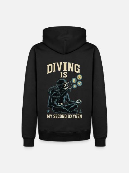 Duiken is mijn tweede zuurstofduiker in de oceaan - Mannen Premium Bio hoodie - zwart