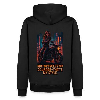 Les motos et le courage, c’est mon style - Sweat à capuche Premium bio Homme - noir - Dos - Nico (187cm)