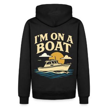Ich Bin Auf Einem Boot Lustiger Spruch Kapitän - Männer Premium Bio Hoodie - Schwarz - Hinten - Nico (187cm)