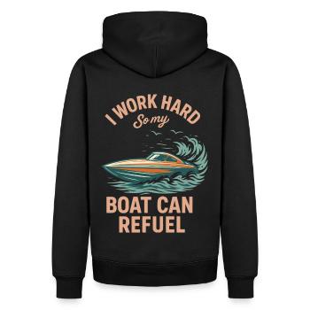 Je travaille dur pour que mon bateau puisse faire le plein d’humour - Sweat à capuche Premium bio Homme - noir - Dos - Nico (187cm)