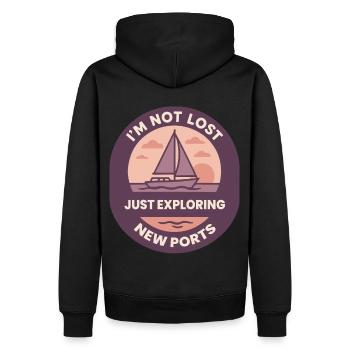Je ne suis pas perdu, explorez de nouveaux ports - Sweat à capuche Premium bio Homme - noir - Dos - Nico (187cm)