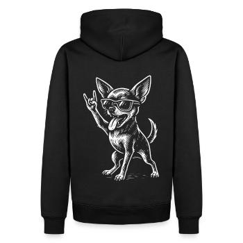 Rockmusik Chihuahua Hund Lustig Metal Vibes - Männer Premium Bio Hoodie - Schwarz - Hinten - Nico (187cm)