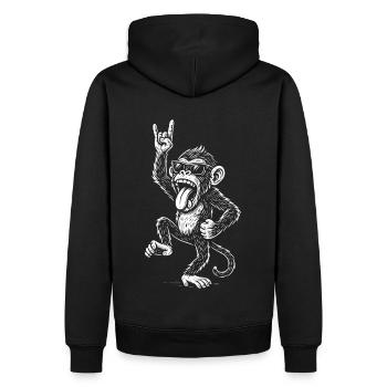 Rockmusik Lustiger Heavy Metal Affe Design - Männer Premium Bio Hoodie - Schwarz - Hinten - Nico (187cm)