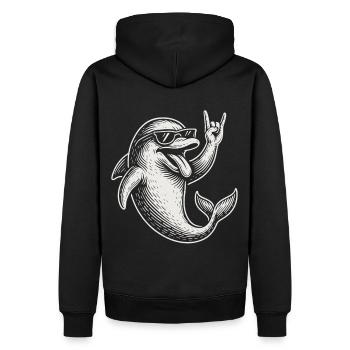 Metall Musik Rock Lustiger Delphin Heavy Metal - Männer Premium Bio Hoodie - Schwarz - Hinten - Nico (187cm)