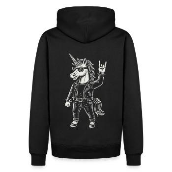 Rockmusik Einhorn Lustig Heavy Metal Mann Frau - Männer Premium Bio Hoodie - Schwarz - Hinten - Nico (187cm)