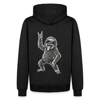 Lustige Rockmusik Faultier Heavy Metal Vibes - Männer Premium Bio Hoodie - Schwarz - Hinten - Nico (187cm)