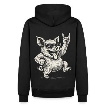 Rock Musik Lustig Heavy Metal Schwein Retro - Männer Premium Bio Hoodie - Schwarz - Hinten - Nico (187cm)