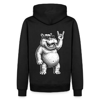 Rockmusik Heavy Metal Lustiges Nilpferd Retro - Männer Premium Bio Hoodie - Schwarz - Hinten - Nico (187cm)