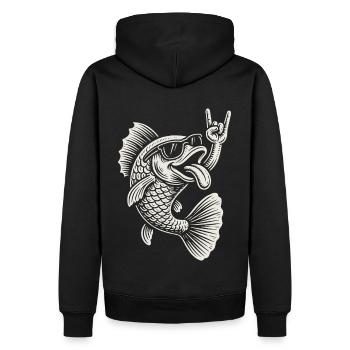 Rockmusik Fisch Lustige Metallmusik Retro - Männer Premium Bio Hoodie - Schwarz - Hinten - Nico (187cm)