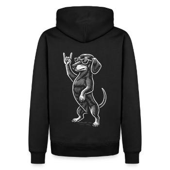 Rock Musik Funny Heavy Metal Retro Dachshund - Männer Premium Bio Hoodie - Schwarz - Hinten - Nico (187cm)